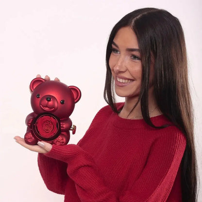 DlaNiej™ - Miś z wieczną różą i personalizowanym naszyjnikiem